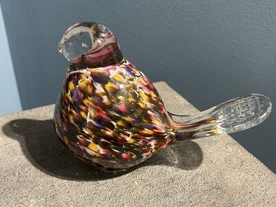 PREMIUM GLASS BIRD WITH STAKE - BROWN MULTI