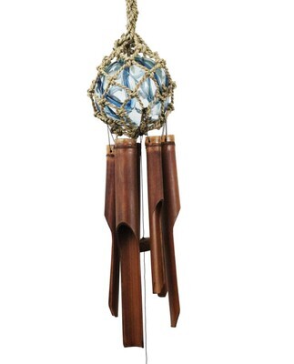 6&quot; CLEAR W/BLUE GLASS BALL WIND CHIME