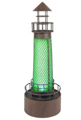 SOLAR LIGHTED METAL LIGHTHOUSE (Blue or Green)