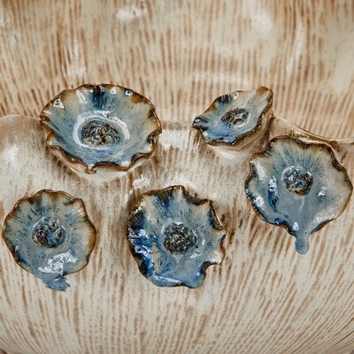 LARGE CERAMIC BOWL WITH BLUE FLOWERS