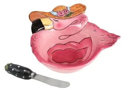 FLAMINGO DIP BOWL WITH SPREADER