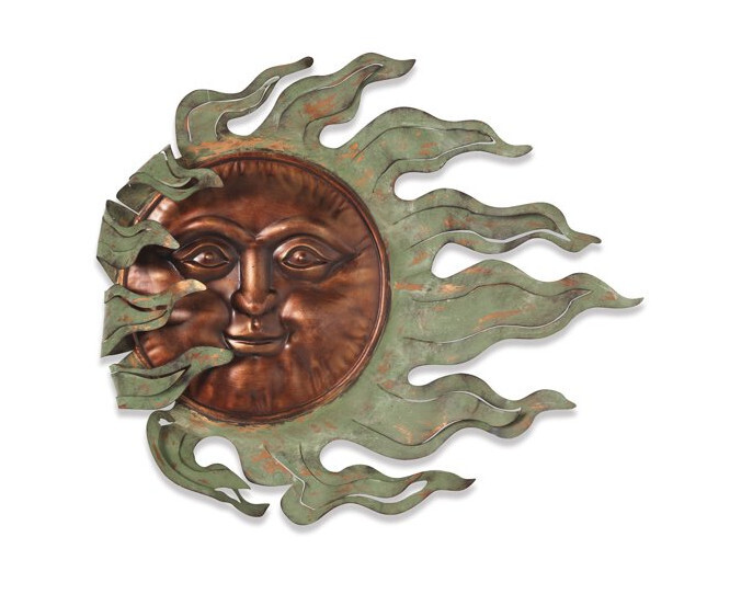 1130 26.7&quot;L METAL SUN FACE WALL HANGING RUSTIC VERDIGRIS /COPPER FINISH