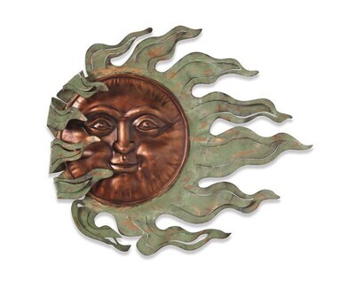 1130 26.7&quot;L METAL SUN FACE WALL HANGING RUSTIC VERDIGRIS /COPPER FINISH