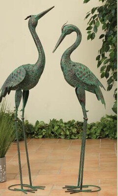 3590 45.25&quot;H METAL HERON VERD FINISH FIGURINE FACE UP, FACE DOWN