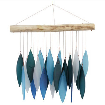 LEAF GLASS WIND CHIME - BLUISH
