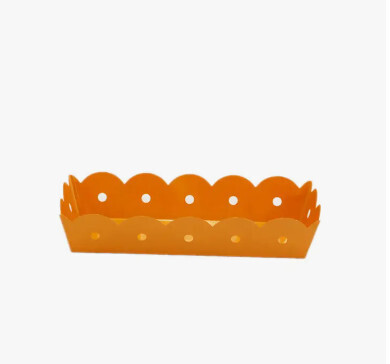 RECT. ENAMEL SCALLOPED TRAY - ORANGE