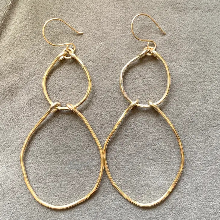 ORGANIC DOUBLE HAMMERED HOOP GOLD EARRINGS