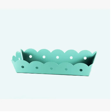 RECT. ENAMEL SCALLOPED TRAY - AQUA