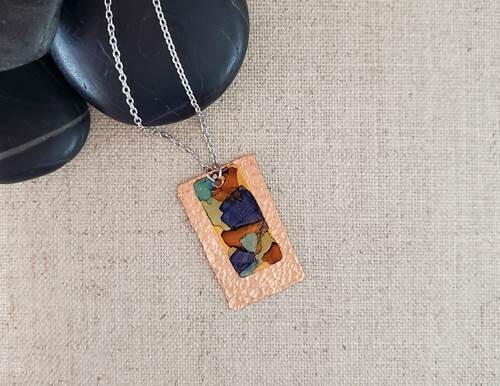 ALCOHOL INK SMALL RECTANGLE LAYERED NECKLACE - BLUE
