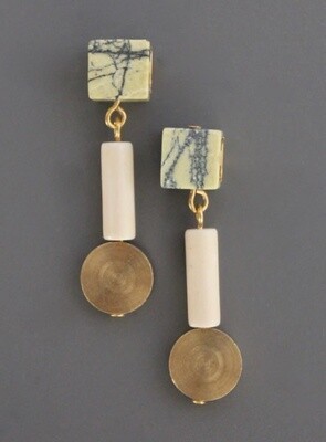 GEOMETRIC STONE AND BRASS POST EARRINGS  SAHE05