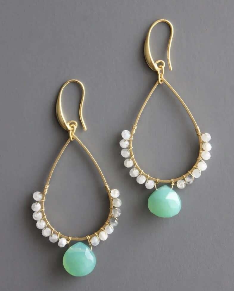 GREEN CHALCEDONY AND LABRADORITE TEARDROP EARRINGS BKNE28