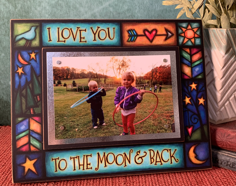 WAF75 LOVE YOU TO THE MOON AND BACK - WOOD ART PICTURE FRAME