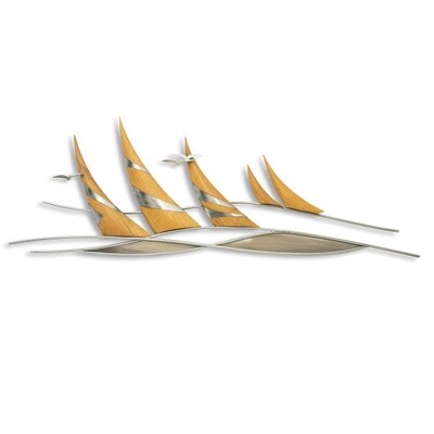 NEW REGATTA TEAK &amp; METAL WALL SCULPTURE
