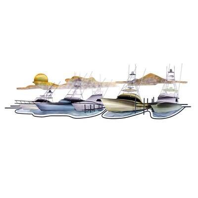 MM211 MARINA SCENE METAL WALL SCULPTURE (NO PALMS)