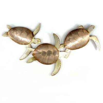MM130 SEA TURTLE FROLIC - 3 TURTLE METAL WALL SCULPTURE