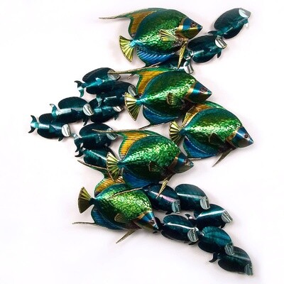ANGELFISH SCHOOL WITH TANGS VERTICAL (STAINLESS STEEL) METAL WALL SCULPTURE