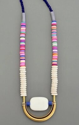 GEOMETRIC NAVY BLUE, WHITE AND PINK NECKLACE EMI228