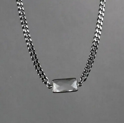 GUNMETAL STONE COLLAR NECKLACE W/CRYSTAL BAGUETTE