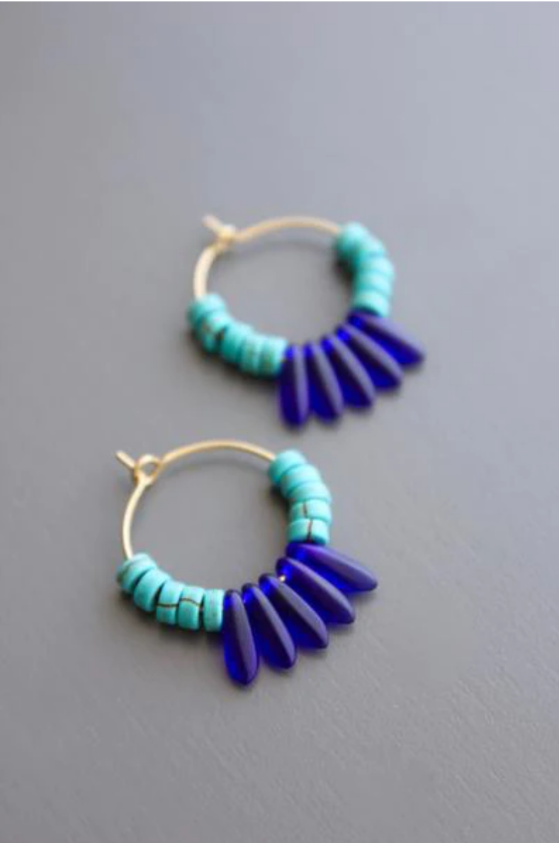 BLUE AND TURQUOISE GLASS HOOP EARRINGS ZLDE02