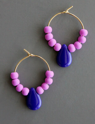 PURPLE AND NAVY BLUE HOOP EARRING WLLE03