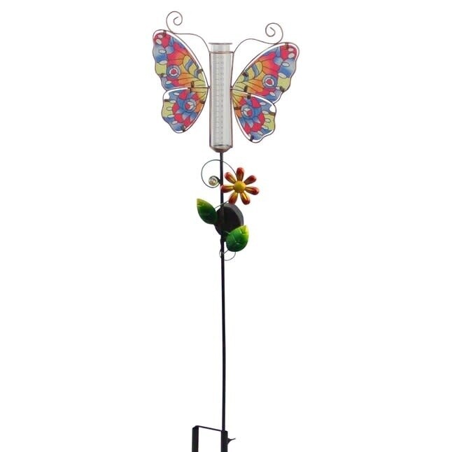 34537 -SOLAR RAIN GAUGE BUTTERFLY BLUE RED