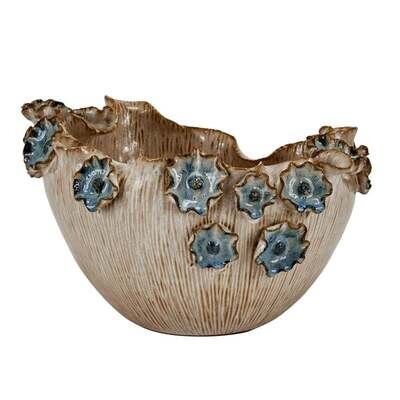 SMALL CERAMIC BOWL WITH PURPLE BLUE FLOWERS