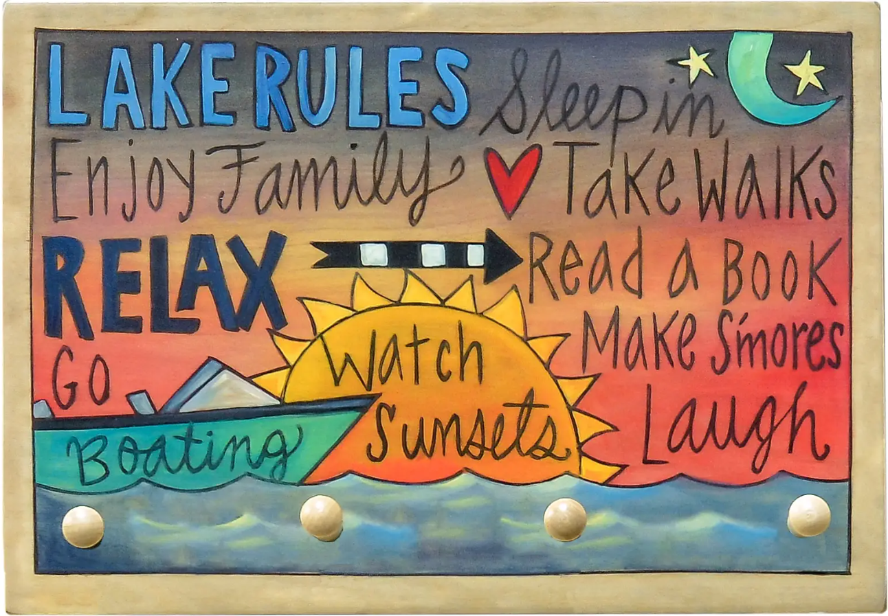 WOOD KEY RING HOLDER -  LAKE RULES