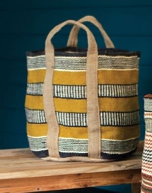 MULTI COLOR JUTE BASKET WITH HANDLES (Gold/Black/Beige)