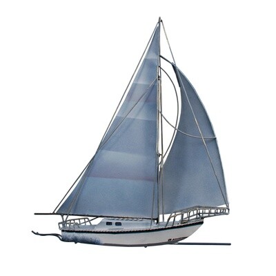 WINDJAMMER (SINGLE SAILBOAT) METAL WALL SCULPTURE OR TABLETOP DISPLAY