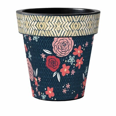 PLANTER 18&quot; CHARMING ROSE ON BLUE