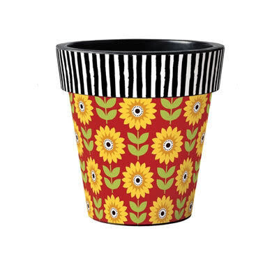 ART PLANTER 15&quot; SUNFLOWER CHECKS FLORAL