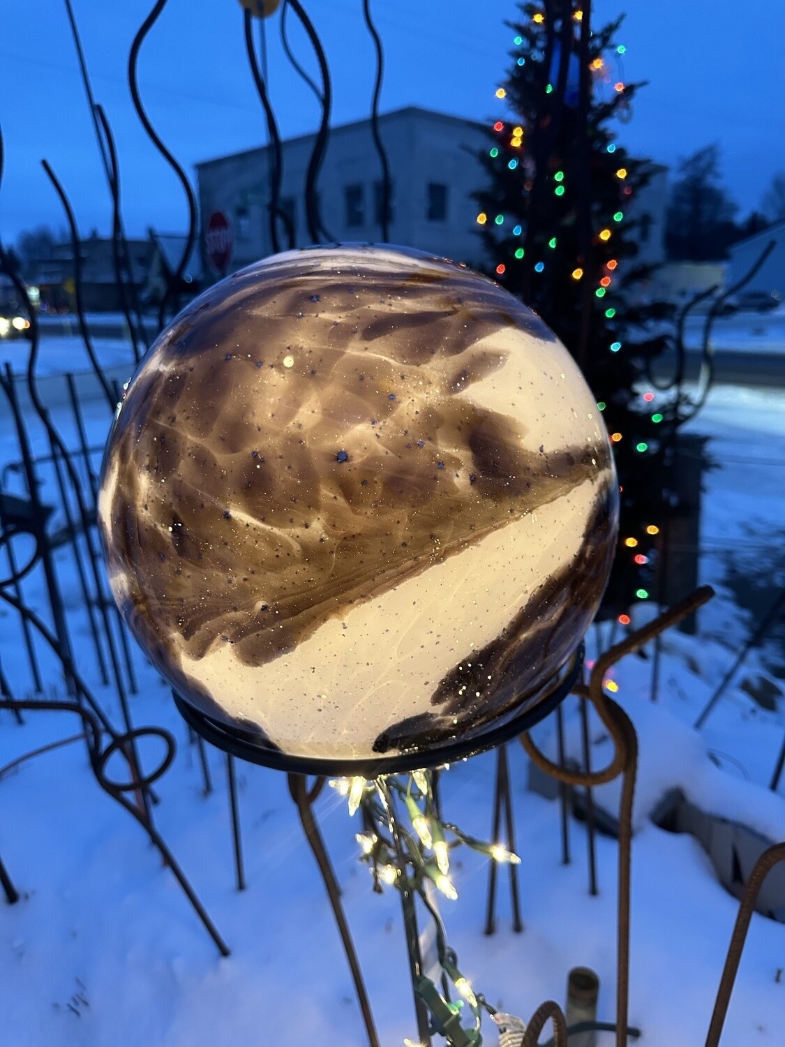WHITE AND BLACK GAZING BALL - 12&quot;