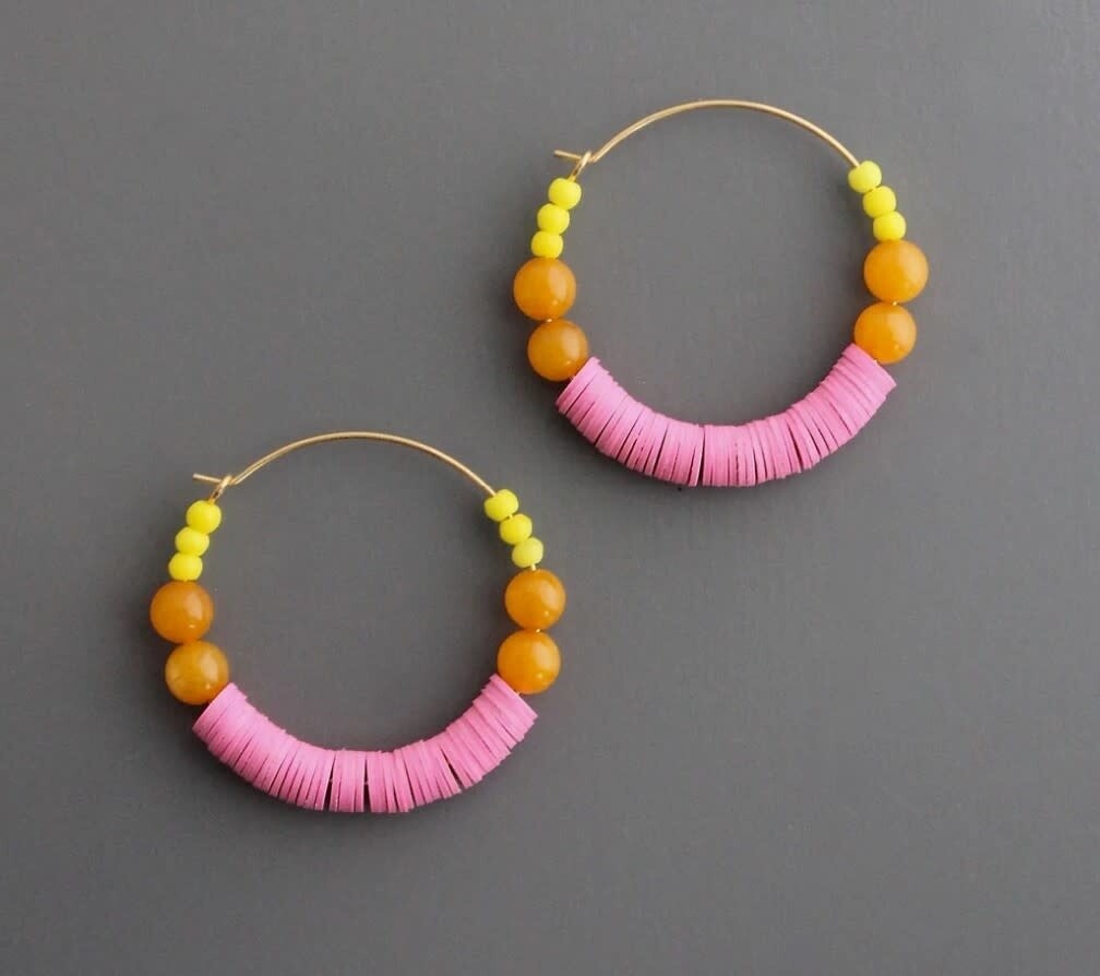 PINK, ORANGE AND YELLOW HOOP EARRINGS EMIE16