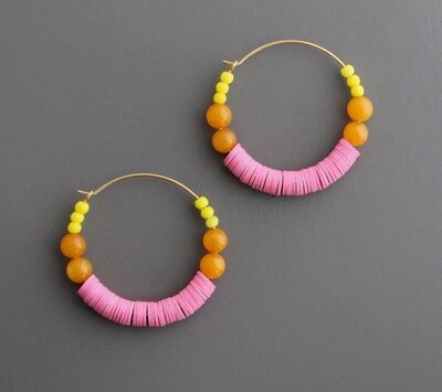 PINK, ORANGE AND YELLOW HOOP EARRINGS EMIE16