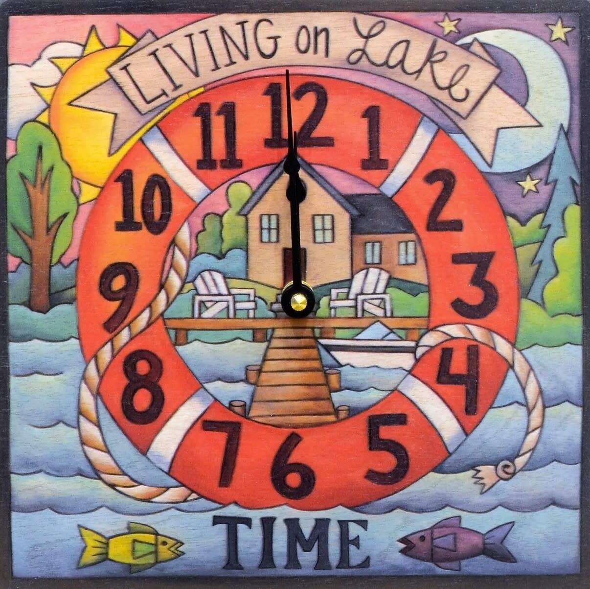 DOCK TIME - WOOD CLOCK - "Living on Lake Time"