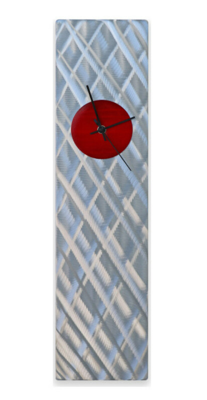 PLAID RECTANGULAR CLOCK RED (ALUMINUM)