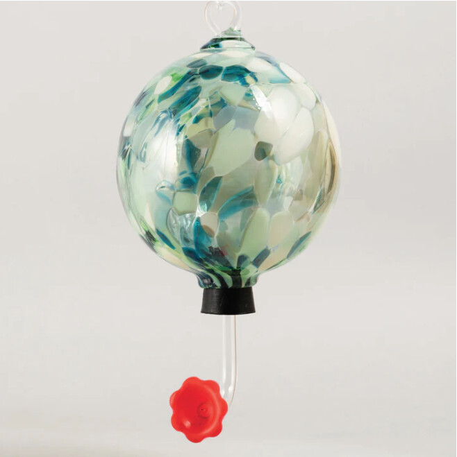 SEAGLASS GLASS HUMMINGBIRD FEEDER