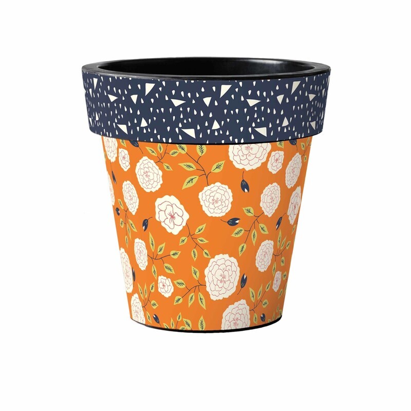 ART PLANTER 15&quot; SASSY FLOWERS ON ORANGE