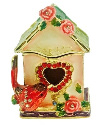 BEJEWELED ENAMEL BIRDHOUSE TRINKET BOX