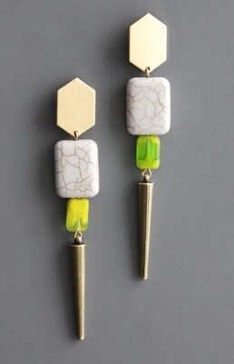 GEOMETRIC GRAY STONE AND GREEN GLASS POST EARRINGS BKNE45
