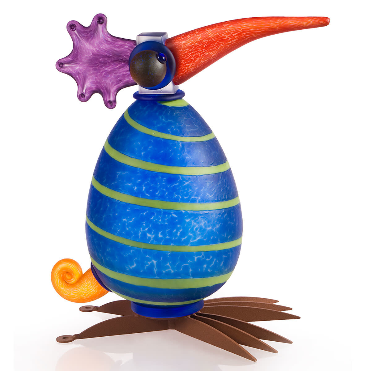 &quot;Gonzo&quot; BIRD GARDEN GLASS SCULPTURE, blue w/stripe