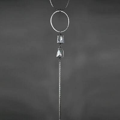 Gunmetal Circle w/ Crystal Necklace on an Adjustable Chain