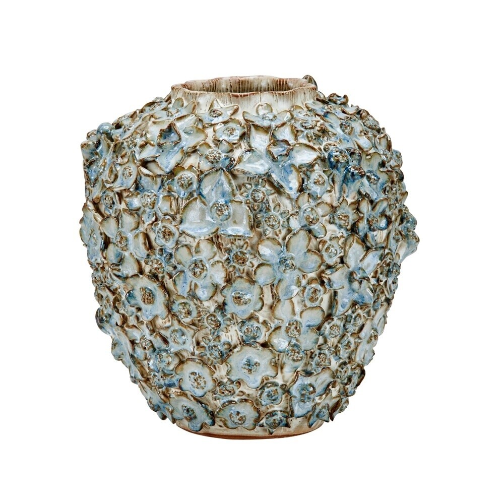 BOUQUET DE FLEURS DESIGN - BLUE &amp; CREAM CERAMIC VASE