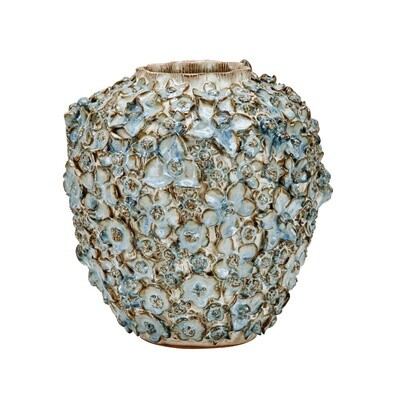 BOUQUET DE FLEURS DESIGN - BLUE &amp; CREAM CERAMIC VASE