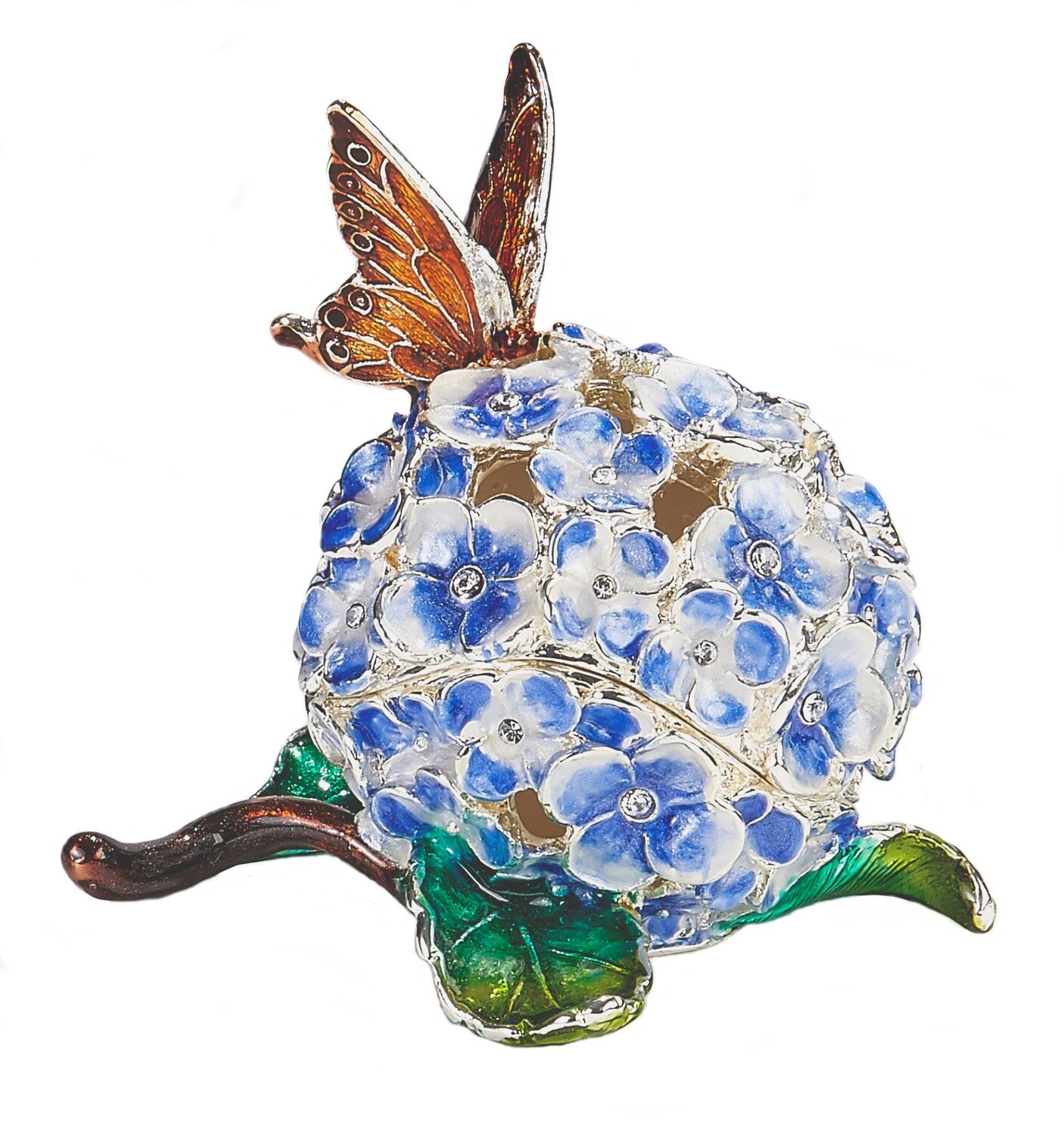 HYDRANGEA TRINKET BOX WITH BUTTERFLY - BLUE