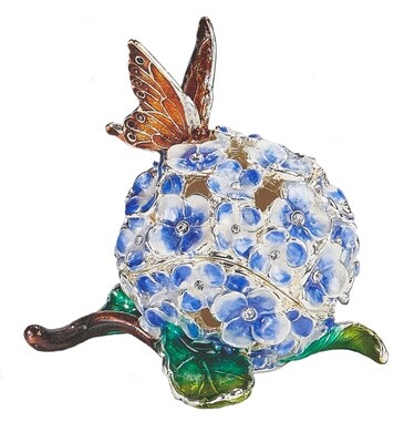 HYDRANGEA TRINKET BOX WITH BUTTERFLY - BLUE
