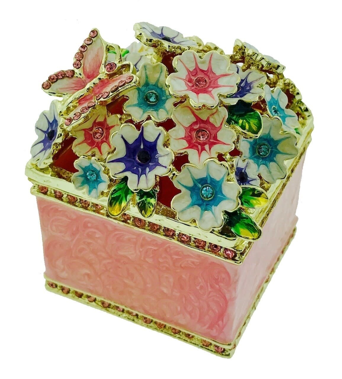 BUTTERFLY AND FLOWERS SQUARE TRINKET BOX