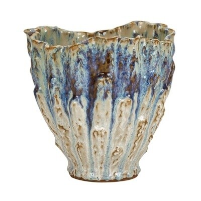 OYSTER WHITE &amp; INDIGO BLUE CERAMIC VASE - LARGE