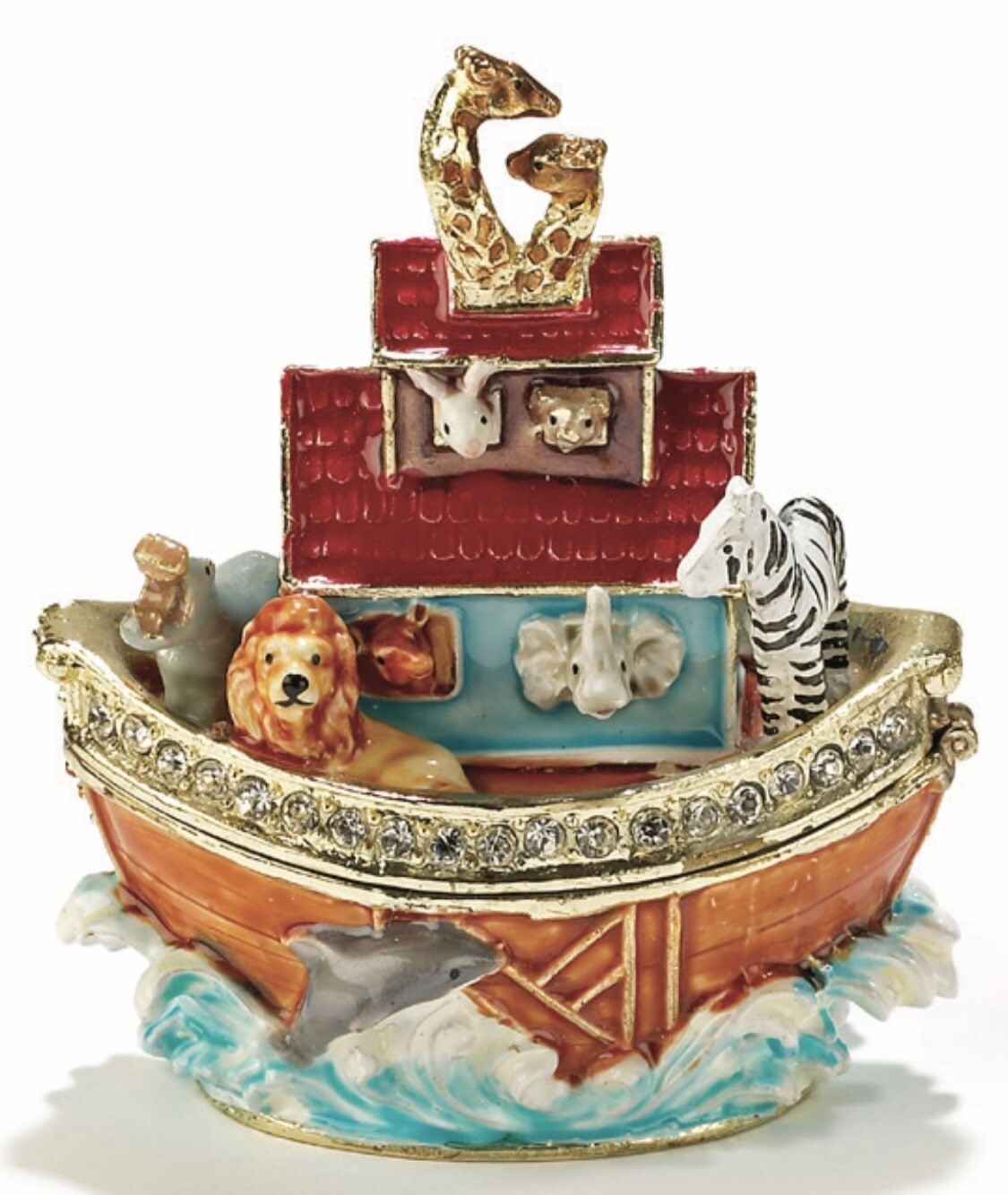 Bejeweled Enamel Noah&#39;s Ark Trinket Box