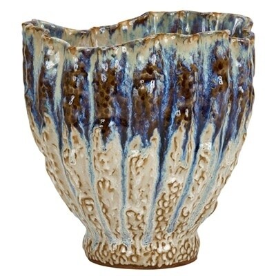 OYSTER WHITE &amp; INDIGO BLUE CERAMIC VASE EXTRA LARGE